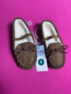 George Moccasin Slippers Brown Suede Faux Fur Lined Cozy Toddler Size 9